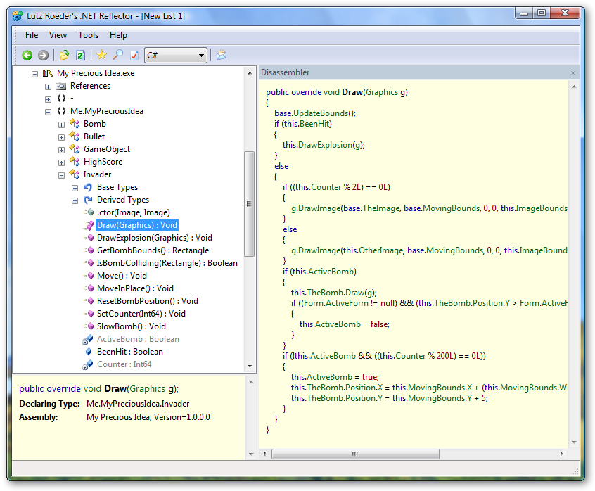 My Precious Idea application decompiled by .NET Reflector