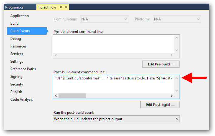 Post-build event of a Visual Studio project with integrated Eazfuscator.NET