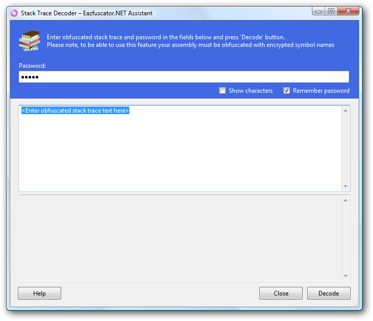 Stack trace decoder window